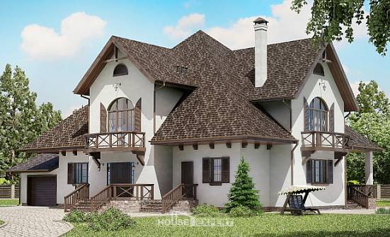 350-001-Л Проект двухэтажного дома с мансардой и гаражом, большой домик из блока Геленджик | Проекты домов от House Expert