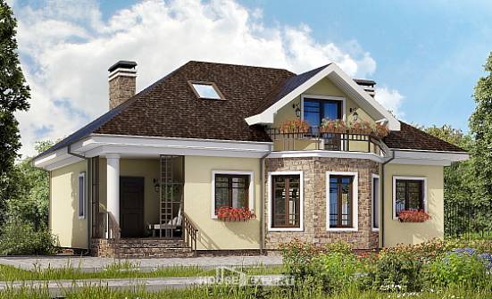 150-008-Л Проект двухэтажного дома с мансардой, красивый загородный дом из пеноблока Геленджик | Проекты домов от House Expert