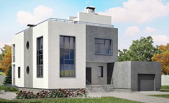 255-001-П Проект двухэтажного дома и гаражом, уютный загородный дом из арболита Геленджик | Проекты домов от House Expert