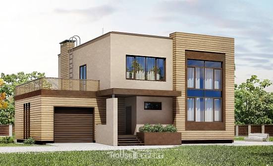220-003-Л Проект двухэтажного дома и гаражом, простой домик из поризованных блоков Геленджик | Проекты домов от House Expert