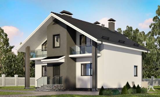 150-005-Л Проект двухэтажного дома с мансардным этажом, недорогой коттедж из теплоблока Геленджик | Проекты домов от House Expert