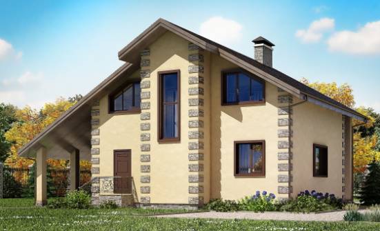 150-003-П Проект двухэтажного дома с мансардным этажом и гаражом, доступный домик из блока Геленджик | Проекты домов от House Expert