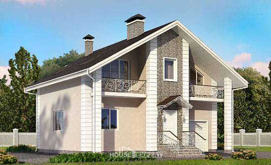 150-002-П Проект двухэтажного дома с мансардным этажом, гараж, недорогой коттедж из теплоблока Геленджик | Проекты домов от House Expert