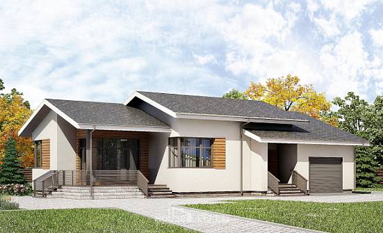 135-002-П Проект одноэтажного дома, гараж, простой загородный дом из поризованных блоков Геленджик | Проекты домов от House Expert