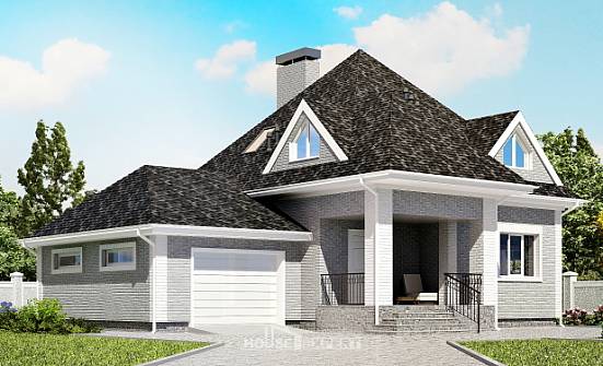 135-001-Л Проект двухэтажного дома с мансардой, гараж, недорогой загородный дом из кирпича Геленджик | Проекты домов от House Expert