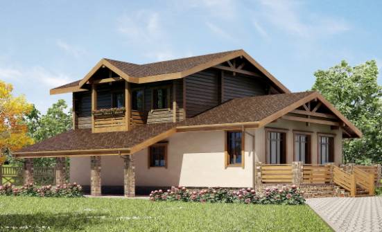 170-004-П Проект двухэтажного дома мансардный этаж и гаражом, уютный коттедж из арболита из дерева Геленджик | Проекты домов от House Expert