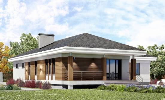 165-001-П Проект одноэтажного дома и гаражом, экономичный коттедж из пеноблока Геленджик | Проекты одноэтажных домов от House Expert