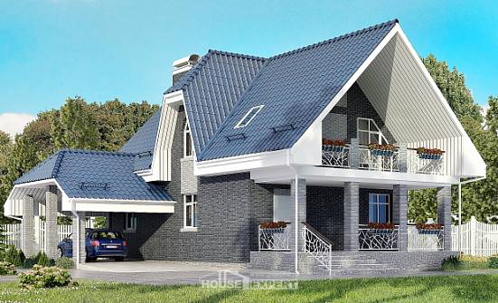 125-002-Л Проект двухэтажного дома с мансардой и гаражом, небольшой коттедж из газобетона Геленджик | Проекты домов от House Expert