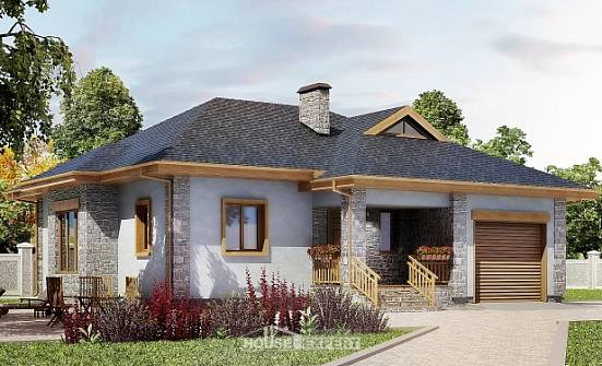 130-006-П Проект одноэтажного дома и гаражом, бюджетный домик из бризолита Геленджик | Проекты домов от House Expert