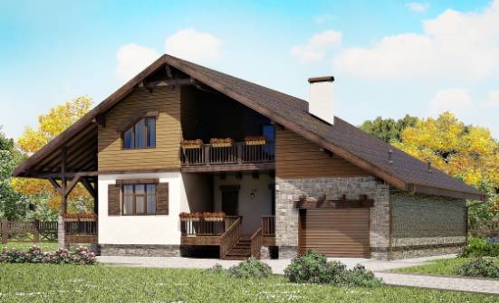 220-005-П Проект двухэтажного дома мансардой и гаражом, простой коттедж из кирпича Геленджик | Проекты домов от House Expert