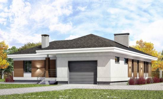 165-001-П Проект одноэтажного дома и гаражом, экономичный коттедж из пеноблока Геленджик | Проекты домов от House Expert