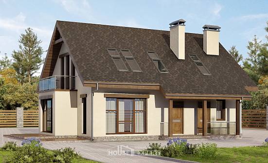 155-012-Л Проект двухэтажного дома мансардой, уютный коттедж из твинблока Геленджик | Проекты домов от House Expert