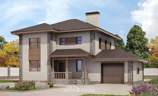 185-004-П Проект двухэтажного дома, гараж, просторный дом из арболита Геленджик | Проекты домов от House Expert
