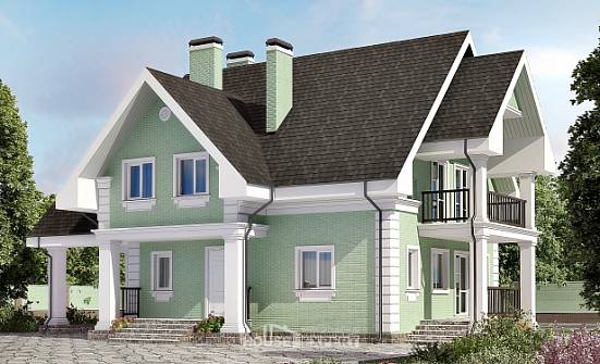 140-003-Л Проект двухэтажного дома с мансардой и гаражом, простой загородный дом из газобетона Геленджик | Проекты домов от House Expert