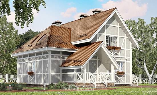 160-003-Л Проект двухэтажного дома мансардой, бюджетный загородный дом из поризованных блоков Геленджик | Проекты домов от House Expert