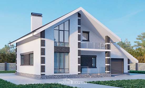 190-008-П Проект двухэтажного дома мансардный этаж, гараж, просторный коттедж из газобетона Геленджик | Проекты домов от House Expert