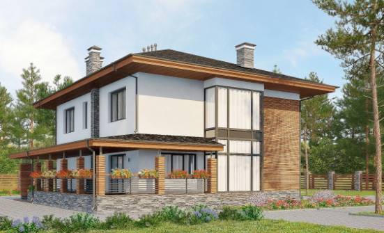 305-001-П Проект двухэтажного дома и гаражом, просторный загородный дом из газобетона Геленджик | Проекты домов от House Expert