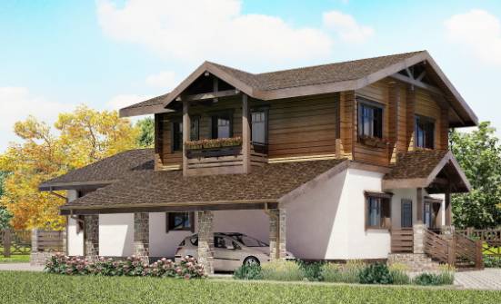 170-004-Л Проект двухэтажного дома с мансардой и гаражом, небольшой дом из пеноблока из бревен Геленджик | Проекты домов от House Expert