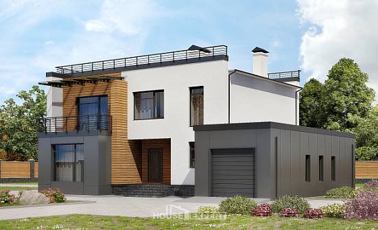 260-002-П Проект двухэтажного дома и гаражом, большой домик из твинблока Геленджик | Проекты домов от House Expert
