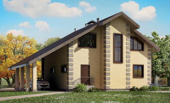 150-003-П Проект двухэтажного дома с мансардным этажом и гаражом, доступный домик из блока Геленджик | Проекты домов от House Expert