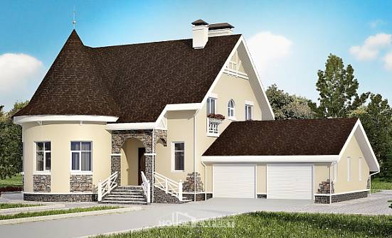 275-001-Л Проект двухэтажного дома с мансардой, гараж, классический коттедж из кирпича Геленджик | Проекты домов от House Expert