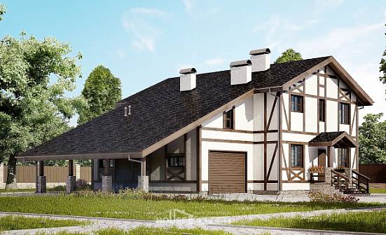 250-002-Л Проект двухэтажного дома с мансардным этажом, гараж, просторный домик из кирпича Геленджик | Проекты домов от House Expert