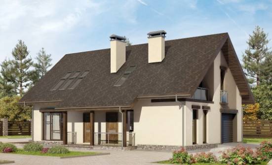 185-005-Л Проект двухэтажного дома мансардой и гаражом, классический коттедж из бризолита Геленджик | Проекты домов от House Expert