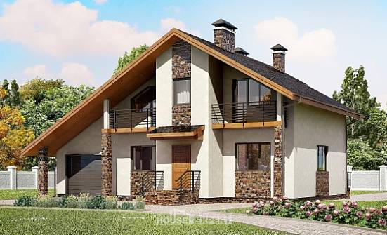 180-008-Л Проект двухэтажного дома с мансардным этажом и гаражом, классический загородный дом из арболита Геленджик | Проекты домов от House Expert