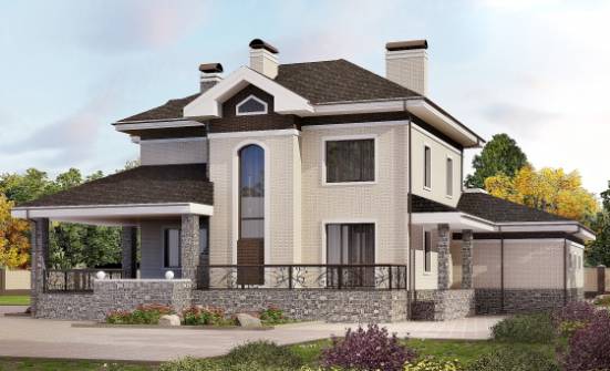 365-001-Л Проект трехэтажного дома и гаражом, современный загородный дом из кирпича Геленджик | Проекты домов от House Expert