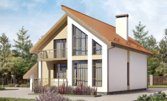 170-009-П Проект двухэтажного дома мансардой, гараж, небольшой коттедж из керамзитобетонных блоков Геленджик | Проекты домов от House Expert