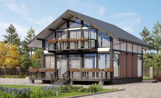 170-007-П Проект двухэтажного дома с мансардным этажом, экономичный коттедж из бревен Геленджик | Проекты домов от House Expert