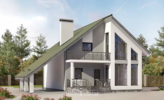 170-009-Л Проект двухэтажного дома мансардой, гараж, компактный домик из газосиликатных блоков Геленджик | Проекты домов от House Expert