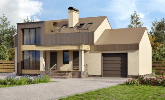 150-015-Л Проект двухэтажного дома мансардой и гаражом, небольшой коттедж из арболита Геленджик | Проекты домов от House Expert