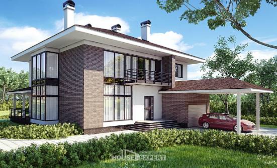 340-001-П Проект двухэтажного дома, гараж, классический коттедж из кирпича Геленджик | Проекты домов от House Expert