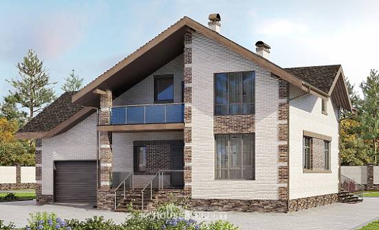 245-005-П Проект двухэтажного дома с мансардой, гараж, уютный коттедж из поризованных блоков Геленджик | Проекты домов от House Expert