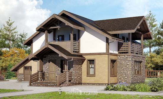 180-011-Л Проект двухэтажного дома с мансардой, гараж, красивый загородный дом из бризолита, Геленджик