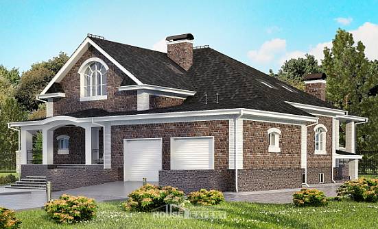 490-001-П Проект трехэтажного дома с мансардой, гараж, просторный загородный дом из кирпича, Геленджик