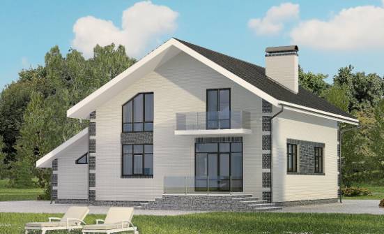 180-001-П Проект двухэтажного дома с мансардой и гаражом, бюджетный загородный дом из керамзитобетонных блоков, Геленджик
