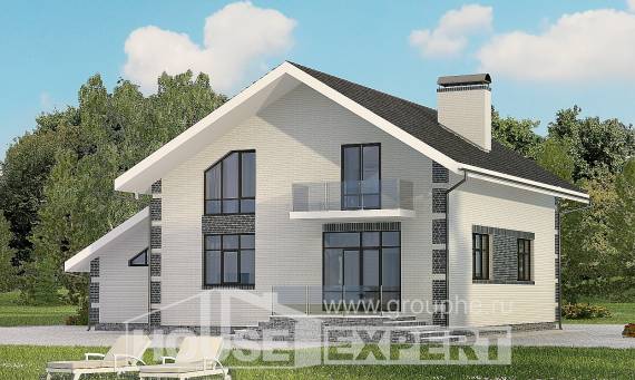 180-001-П Проект двухэтажного дома с мансардой, гараж, бюджетный загородный дом из бризолита Геленджик, House Expert