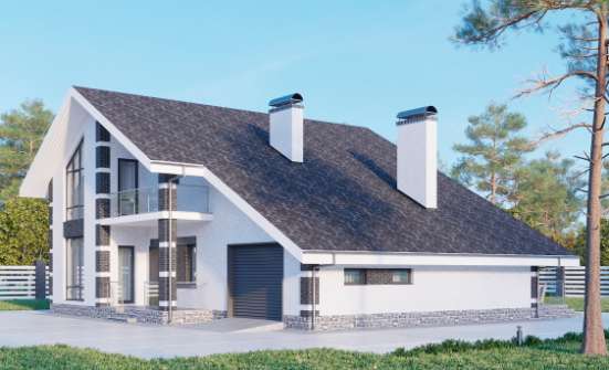 190-008-П Проект двухэтажного дома с мансардой, гараж, просторный загородный дом из теплоблока Геленджик | Проекты домов от House Expert