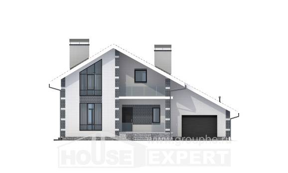 180-001-П Проект двухэтажного дома с мансардой, гараж, современный загородный дом из поризованных блоков, Геленджик