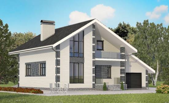 180-001-П Проект двухэтажного дома с мансардой и гаражом, бюджетный загородный дом из керамзитобетонных блоков, Геленджик