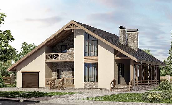 265-001-Л Проект двухэтажного дома с мансардным этажом, гараж, классический домик из твинблока Геленджик | Проекты домов от House Expert