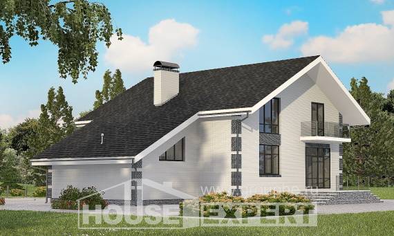 180-001-П Проект двухэтажного дома мансардный этаж, гараж, бюджетный домик из керамзитобетонных блоков Геленджик, House Expert