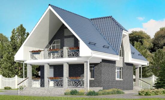 125-002-Л Проект двухэтажного дома с мансардой и гаражом, современный коттедж из газосиликатных блоков, Геленджик