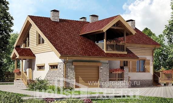 165-002-П Проект двухэтажного дома с мансардой и гаражом, компактный коттедж из пеноблока Геленджик, House Expert