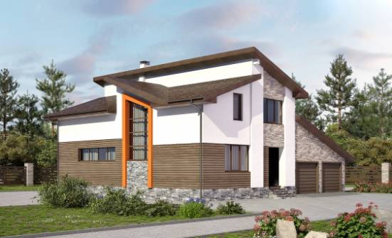 240-004-П Проект двухэтажного дома с мансардным этажом и гаражом, современный домик из керамзитобетонных блоков Геленджик | Проекты домов от House Expert