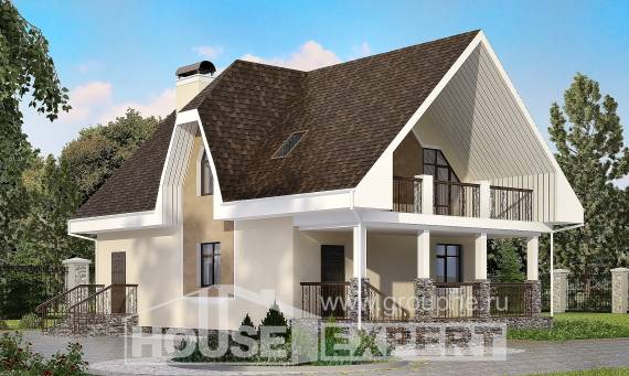 125-001-Л Проект двухэтажного дома с мансардой, простой коттедж из газосиликатных блоков Геленджик, House Expert