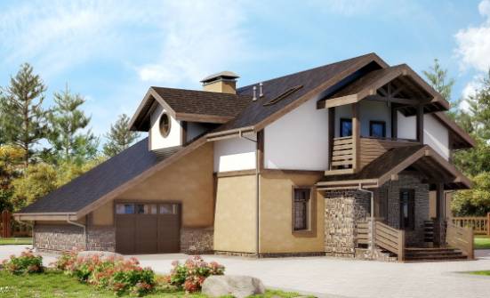 180-011-Л Проект двухэтажного дома с мансардой, гараж, красивый загородный дом из бризолита, Геленджик