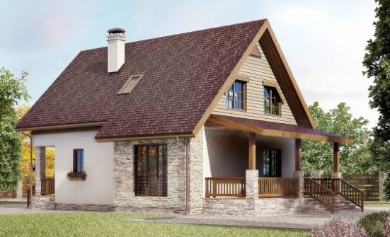 140-001-П Проект двухэтажного дома с мансардой, простой домик из арболита, Геленджик